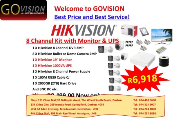 HIKVISION 8 CHANNEL KIT WITH MONITOR & UPS